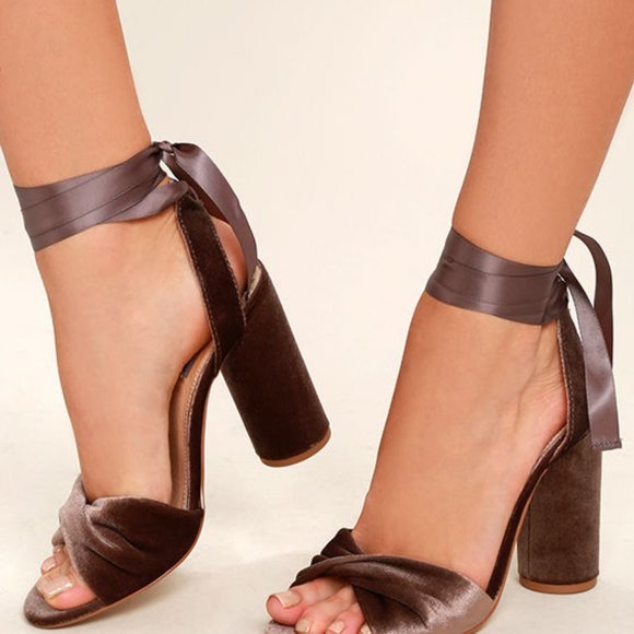 Steve Madden Shoes - STEVE MADDEN CLARY-V TAUPE VELVET LACE-UP HEELS